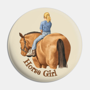 Horse Girl, Riding Bareback Horse Lover Illustration Pin