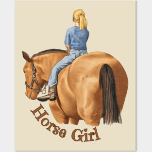 Horse Girl, Riding Bareback Horse Lover Illustration Posters and Art