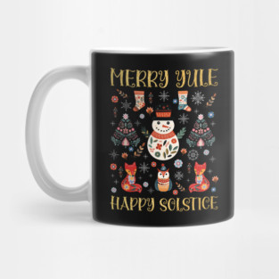 Merry Yule Happy Solstice – Nordic Folk Snowman Winter Forest Animals Mug