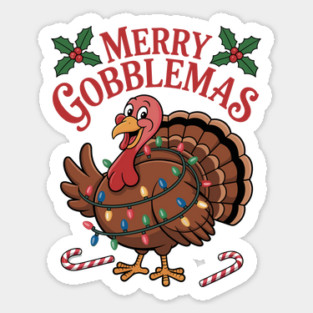 Merry Gobbelmas-Funny-Turkey-Christmas-Thanksgiving-Mashup  | Holiday Humor Gift Sticker