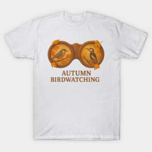 Autumn Birdwatching Binoculars – Nuthatch & Woodpecker Fall Scene T-Shirt