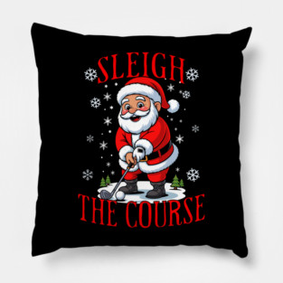 Christmas Golfer Pun Sleigh the Course Funny Santa Golf Pillow