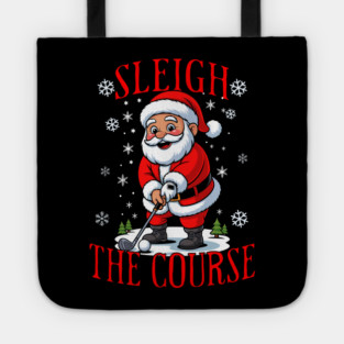 Christmas Golfer Pun Sleigh the Course Funny Santa Golf Tote
