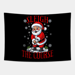 Christmas Golfer Pun Sleigh the Course Funny Santa Golf Tapestry