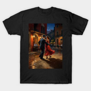 Tango night  couple dancing oil painting print wall art T-Shirt