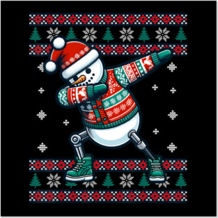Funny Amputee Snowman Dabbing Christmas Design For Inclusive Holiday Fun Posters and Art
