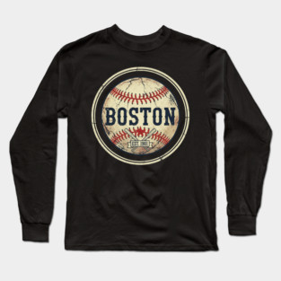 Boston Retro Baseball - Navy Long Sleeve T-Shirt