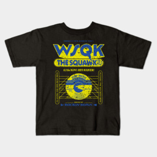 STRANGER THINGS 5: WSQK THE SQUAWK 94.5 (BLACK & GRUNGE) Kids T-Shirt