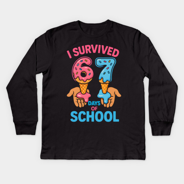 I Survived 67 Days of School – Cones in Hands Kids Long Sleeve T-Shirt by ArtistTee ⭐⭐⭐⭐⭐