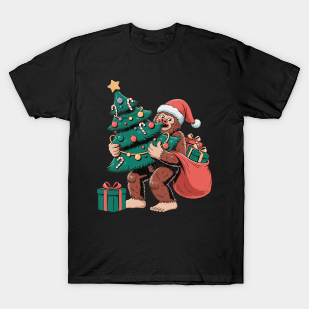 Bigfoot Christmas Tree Bandit – Funny Holiday Sasquatch T-Shirt by Creatifly Graphic Tees