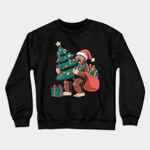 Bigfoot Christmas Tree Bandit – Funny Holiday Sasquatch Crewneck Sweatshirt by Creatifly Graphic Tees