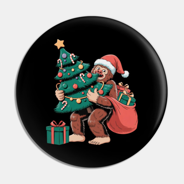 Bigfoot Christmas Tree Bandit – Funny Holiday Sasquatch Pin by Creatifly Graphic Tees