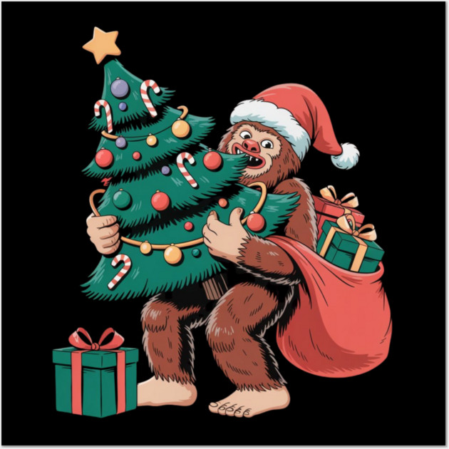 Bigfoot Christmas Tree Bandit – Funny Holiday Sasquatch Wall Art by Creatifly Graphic Tees