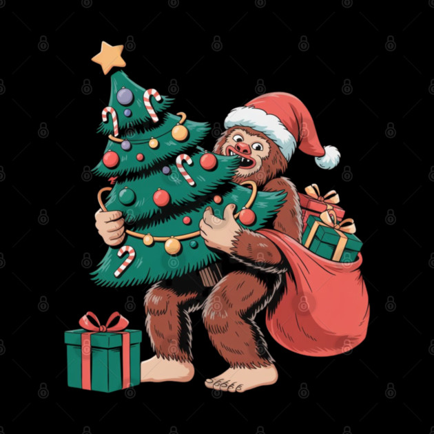 Bigfoot Christmas Tree Bandit – Funny Holiday Sasquatch by Creatifly Graphic Tees
