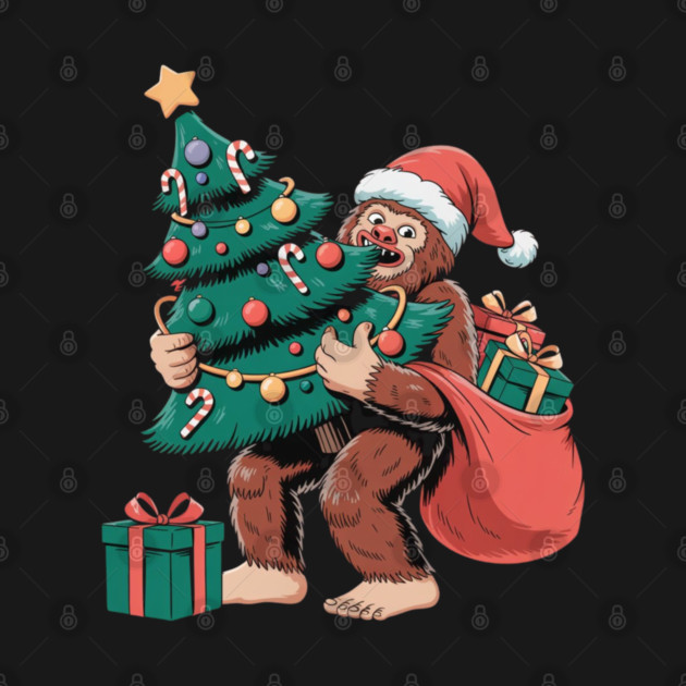 Bigfoot Christmas Tree Bandit – Funny Holiday Sasquatch by Creatifly Graphic Tees