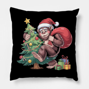 Festive Christmas Gorilla with Santa Hat and Sack Pillow