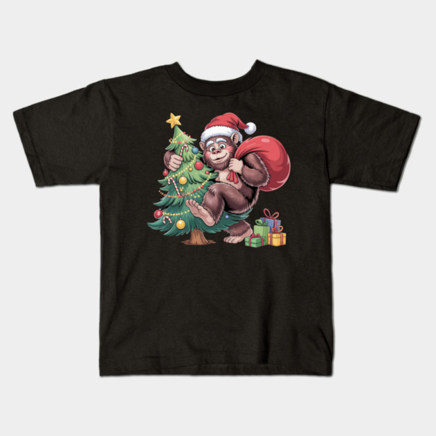 Festive Christmas Gorilla with Santa Hat and Sack Kids T-Shirt by Creatifly Graphic Tees