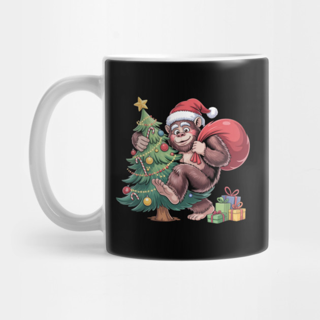 Festive Christmas Gorilla with Santa Hat and Sack by Creatifly Graphic Tees