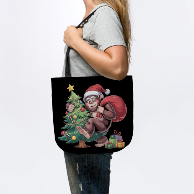 Festive Christmas Gorilla with Santa Hat and Sack by Creatifly Graphic Tees
