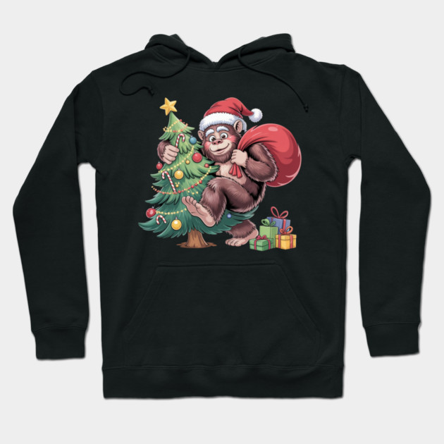Festive Christmas Gorilla with Santa Hat and Sack Hoodie by Creatifly Graphic Tees