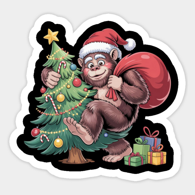 Festive Christmas Gorilla with Santa Hat and Sack Magnet by Creatifly Graphic Tees