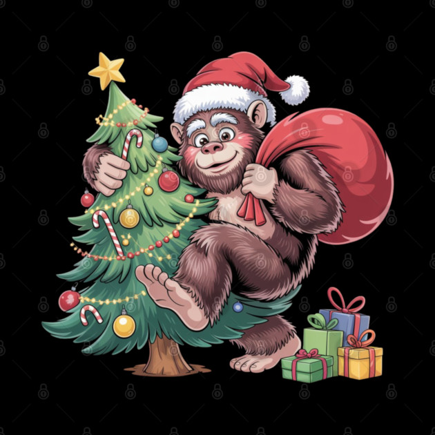Festive Christmas Gorilla with Santa Hat and Sack by Creatifly Graphic Tees