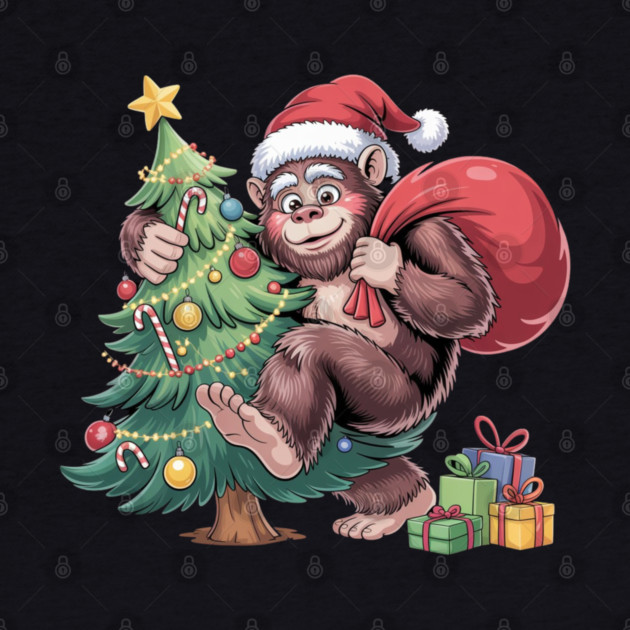 Festive Christmas Gorilla with Santa Hat and Sack by Creatifly Graphic Tees