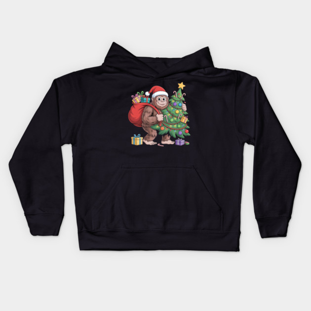 Santa Gorilla with Christmas Tree Kids Hoodie by Creatifly Graphic Tees