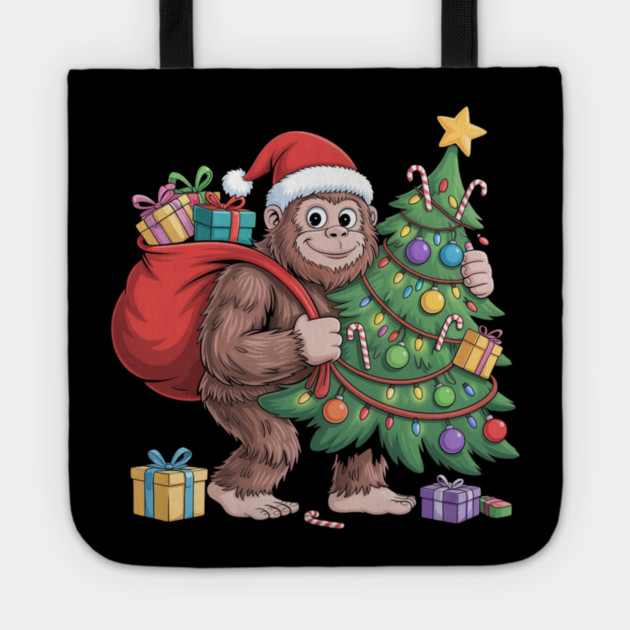 Santa Gorilla with Christmas Tree Tote by Creatifly Graphic Tees