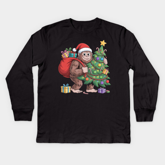 Santa Gorilla with Christmas Tree Kids Long Sleeve T-Shirt by Creatifly Graphic Tees