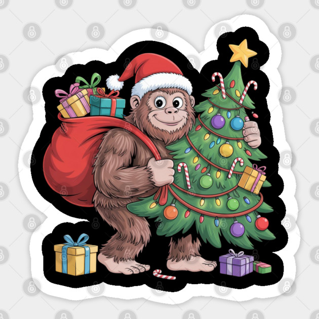 Santa Gorilla with Christmas Tree Sticker by Creatifly Graphic Tees