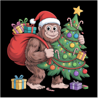 Santa Gorilla with Christmas Tree Posters and Art