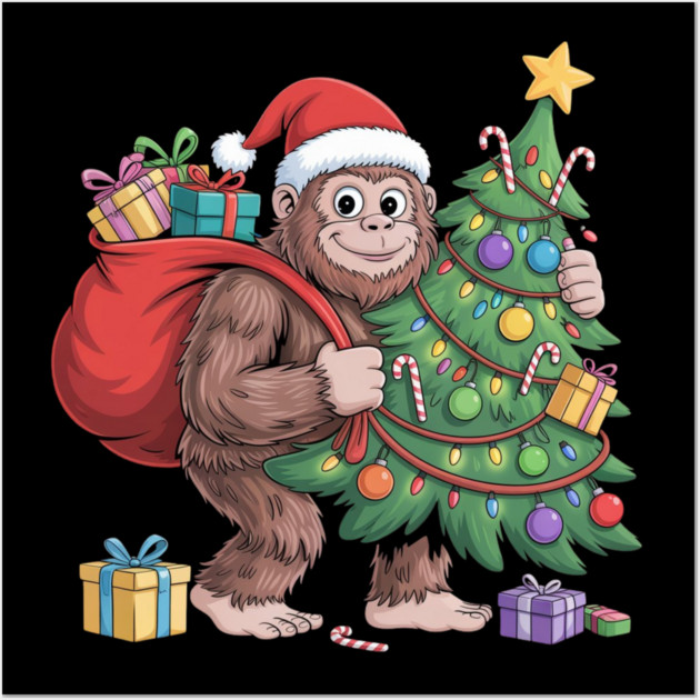 Santa Gorilla with Christmas Tree Wall Art by Creatifly Graphic Tees