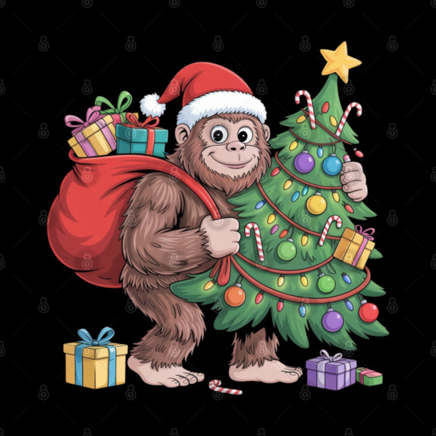 Santa Gorilla with Christmas Tree by Creatifly Graphic Tees