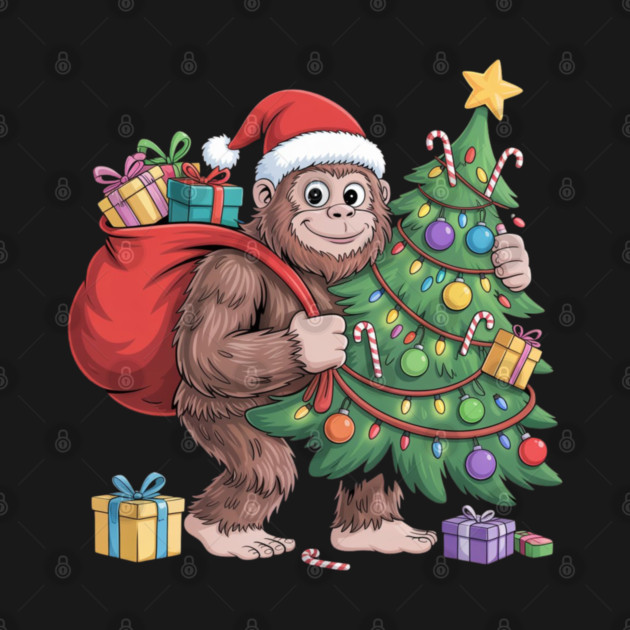 Santa Gorilla with Christmas Tree by Creatifly Graphic Tees