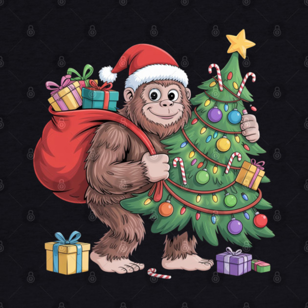 Santa Gorilla with Christmas Tree by Creatifly Graphic Tees