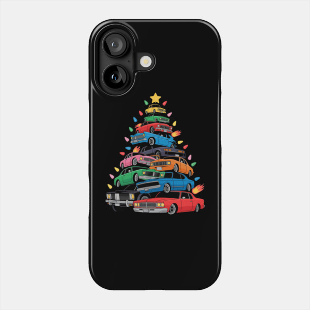 Classic Cars Christmas Tree Phone Case by Creatifly Graphic Tees