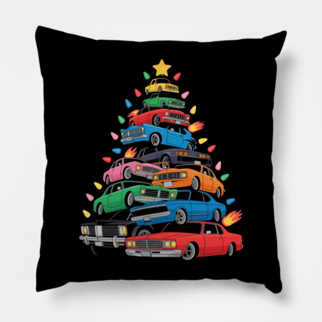 Classic Cars Christmas Tree Pillow by Creatifly Graphic Tees