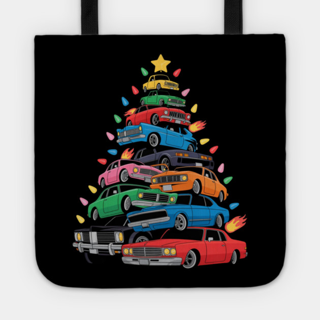 Classic Cars Christmas Tree Tote by Creatifly Graphic Tees