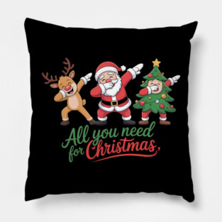 Dabbing Santa Reindeer and Christmas Tree Squad Pillow
