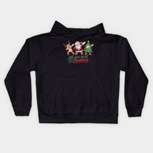 Dabbing Santa Reindeer and Christmas Tree Squad Kids Hoodie