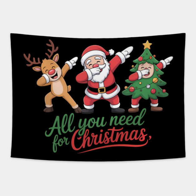 Dabbing Santa Reindeer and Christmas Tree Squad Tapestry by Creatifly Graphic Tees