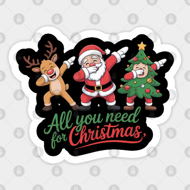Dabbing Santa Reindeer and Christmas Tree Squad Sticker by Creatifly Graphic Tees