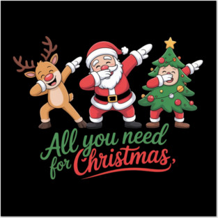 Dabbing Santa Reindeer and Christmas Tree Squad Posters and Art