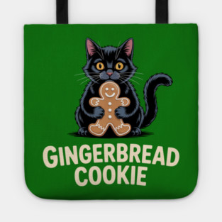 Cute Black Cat with Gingerbread Cookie Christmas Humor Tote