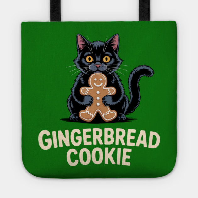 Cute Black Cat with Gingerbread Cookie Christmas Humor Tote by Creatifly Graphic Tees