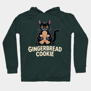Cute Black Cat with Gingerbread Cookie Christmas Humor Hoodie