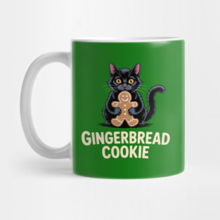 Cute Black Cat with Gingerbread Cookie Christmas Humor Mug