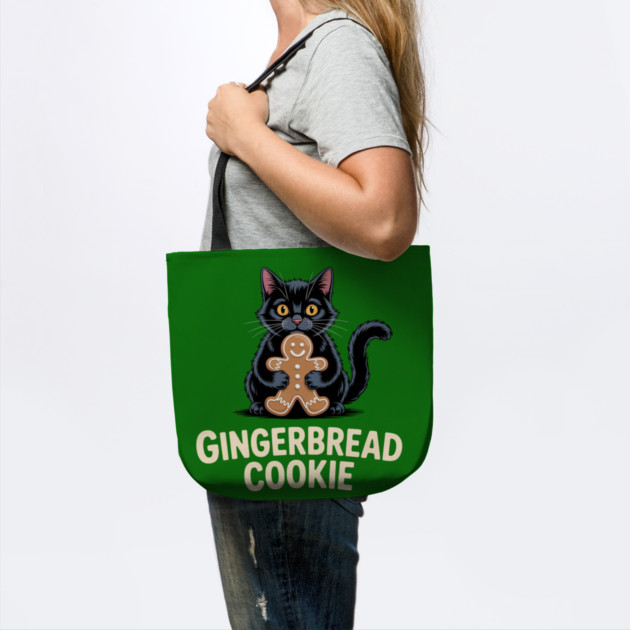 Cute Black Cat with Gingerbread Cookie Christmas Humor by Creatifly Graphic Tees