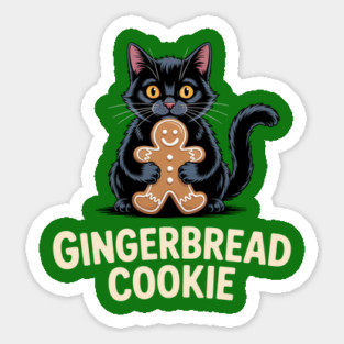 Cute Black Cat with Gingerbread Cookie Christmas Humor Sticker